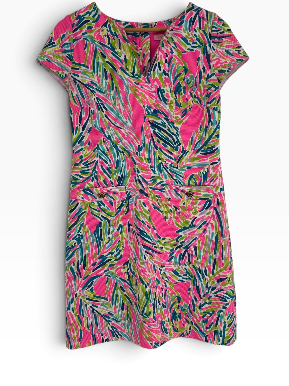 Lilly Pulitzer Dress Womens S Pink Layton Palm Reader Ribbed Knit Shift Resort